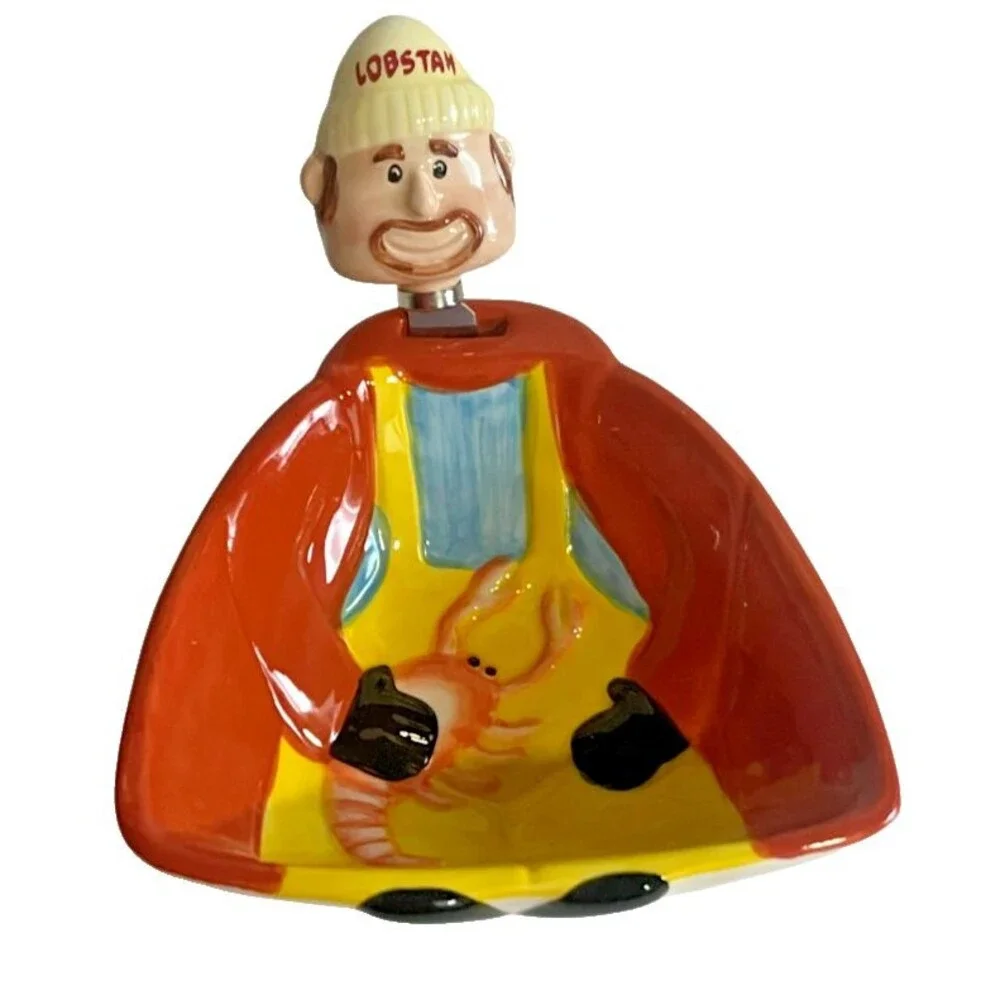 Ceramic Lobstahman Butter Bowl and Spreader Set Lobsterman Summer Clambake
